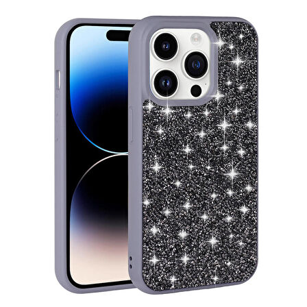 Apple iPhone 14 Pro ile Uyumlu Kılıf Arka Yüzeyi Parlak Taşlı Tasarımlı Kapak