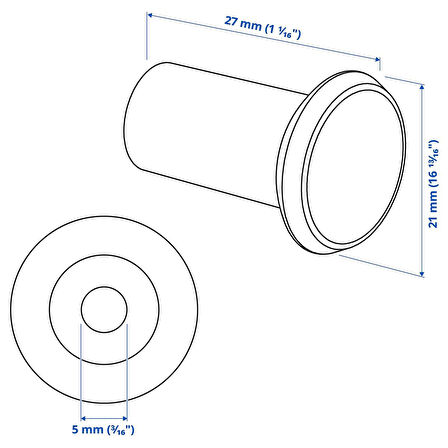 Topuz, beyaz, 21 mm, 2 adet