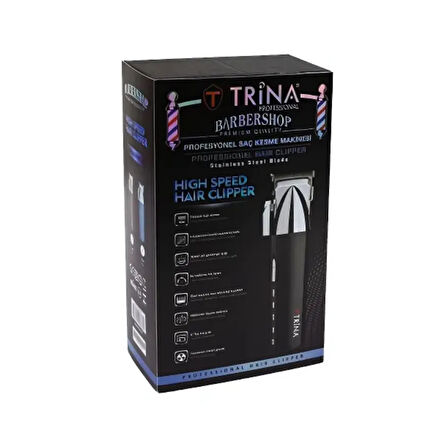 Trina Profesyonel Şarjlı Saç ve Ense Kesme Makinesi Siyah