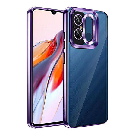 Xiaomi Redmi 12C Uyumlu Kılıf Şeffaf Logo Gösteren Parlak Renkli Kenar Telefon Kılıfı Kapak