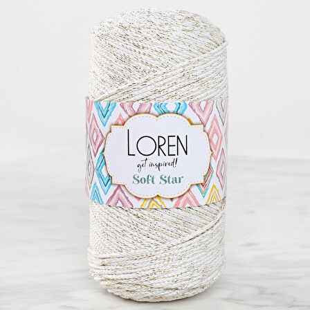 Loren Soft Star Makrome İpi Sarı Simli Krem RM103