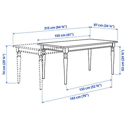 Yemek masası takımı, venge-nolhaga gri-bej, 4 sandalyeli, açılabilir, 155/215x87