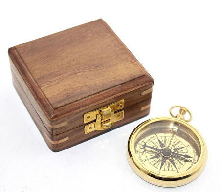 Ahşap Kutulu Pirinç Pusula Model 3 