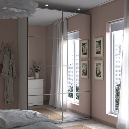 PAX sürgü kapaklı gardırop, beyaz-aynalı cam, 150x66x236 cm