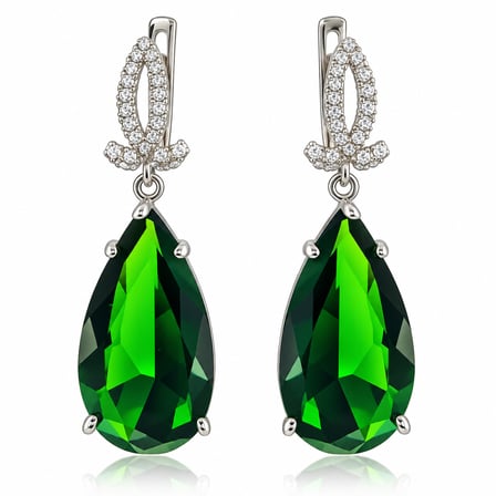 💎 Premium Parlak ve Şık 925 Gümüş Üzeri Rodyum Kaplama Yeşil Zümrüt Taşlı Damla Kadın Küpe