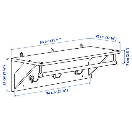 Duvar askısı, gri, 80 cm