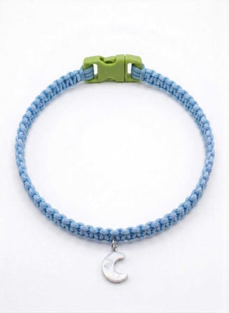 Mavi El Örgüsü Makrome Kedi Tasması 27 cm - Ay Figürlü Charm Şık Kedi Boyun Tasması