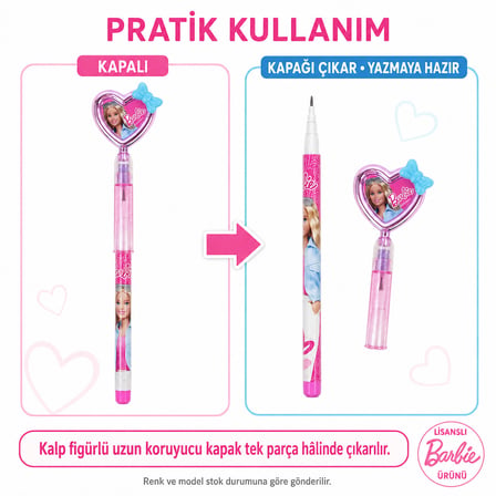 Barbie Resimli Kalpli Geçmeli Kurşun Kalem – Kız Çocuk Kırtasiye Kalemi