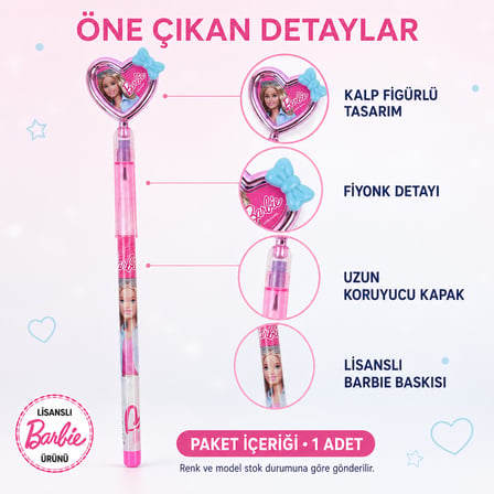 Barbie Resimli Kalpli Geçmeli Kurşun Kalem – Kız Çocuk Kırtasiye Kalemi