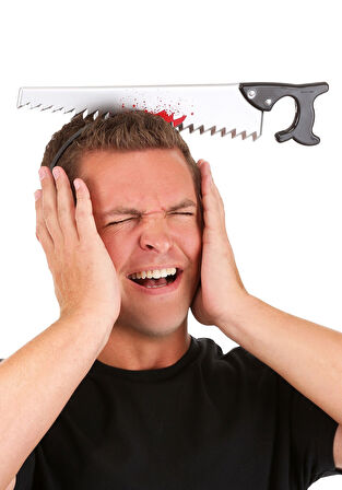 Kafaya Saplanmış Halloween Kanlı Testere Şaka Tacı 