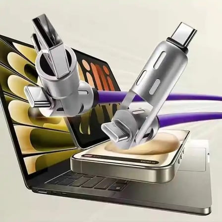 4 in 1 240w a kadar şarj destekli şarj kablosu usb-c lightning usb çok çıkışlı ışıklı hızlı şarj data kablosu