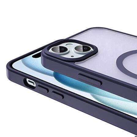Apple iPhone 15 ile Uyumlu Kılıf Magsafe Şarj Özellikli Mat Arka Yüzeyli Kapak