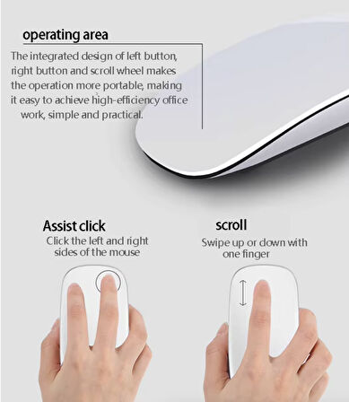 Dokunmatik şarjlı kablosuz mouse apple macbook uyumlu magic mouse özellikli uzun şarj süresi SİYAH