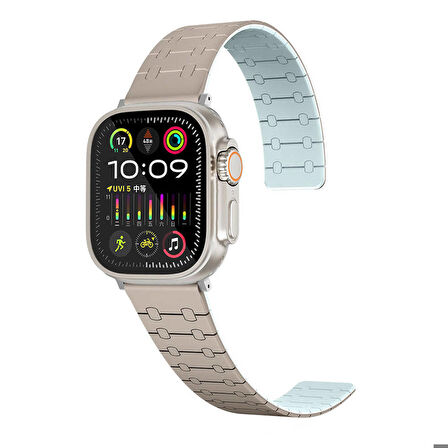 Apple Watch 7/8/9 45mm ile Uyumlu 20mm Çizgili Desenli Silikon Kordon