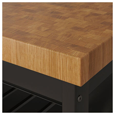 Mutfak adası, siyah-meşe, 126x79x90 cm