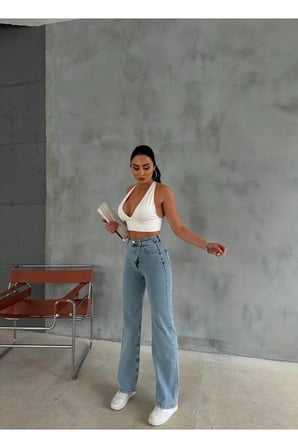 Genar Kadın Yüksek Bel Jean Palozzo Jean Bol Paça  Pantolon