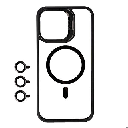 Apple iPhone 15 Pro Max ile Uyumlu Kılıf Magsafe Wireless Şarj Özellikli Standlı Kapak