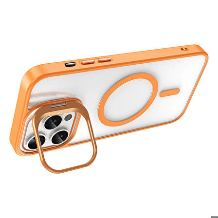 Apple iPhone 15 Pro ile Uyumlu Kılıf Magsafe Wireless Şarj Özellikli Standlı Kapak