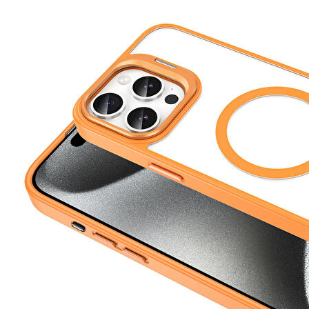 Apple iPhone 15 Pro ile Uyumlu Kılıf Magsafe Wireless Şarj Özellikli Standlı Kapak
