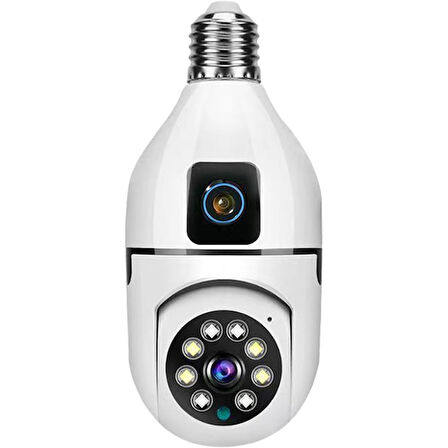 Çift Lensli Duy Girişli Kablosuz Ampul Kamera 