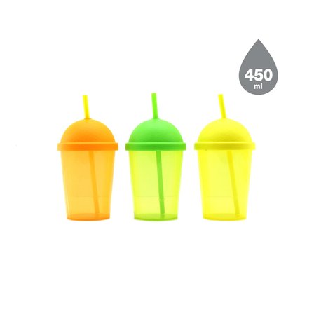 Pipetli Bardak - 450 ml - Şeffaf Renkli - Plastik 