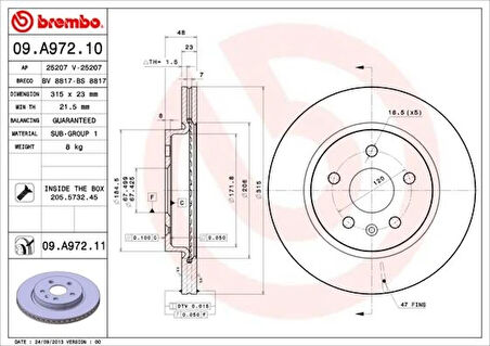 ARKA FREN AYNASI INSIGNIA A 2008 SAAB 9-5 YS3G 2010-2017 JANT-18 JANT 315X22.9X5DLXHAVALI 13502199 569128 13501303 569062 (2 ADET)