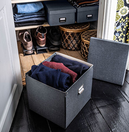 Kapaklı kutu, koyu gri, 32x31x30 cm