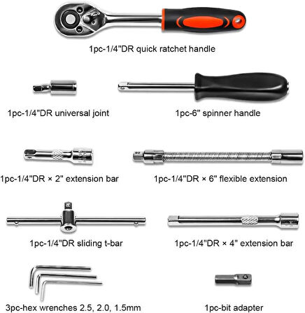 46 parça lokma seti tamir seti cırcır lokma tornavida takımı 1/4 inç full araba motor tamir vs.  