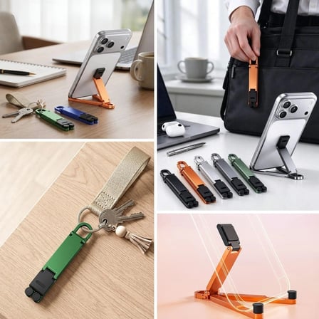 BUFFER® Katlanabilir Mini Telefon Standı, Anahtarlık Özellikli Taşınabilir Masaüstü Plastik Cep Telefonu Tutucu