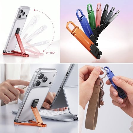 BUFFER® Katlanabilir Mini Telefon Standı, Anahtarlık Özellikli Taşınabilir Masaüstü Plastik Cep Telefonu Tutucu