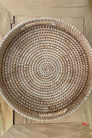 %100 El İşciliği Modern Iskandinav Bohem Rattan Gizli Kulplu Hasır Tepsi 30cm