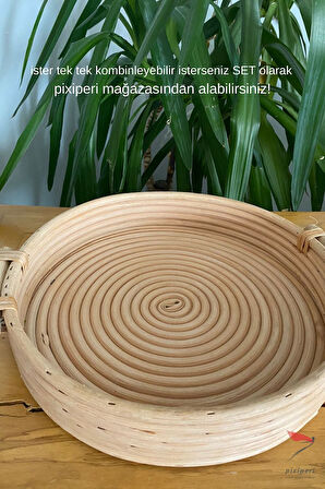 %100 El Işciliği Modern Iskandinav Bohem Bambu Kulplu Hasır Tepsi 30cm