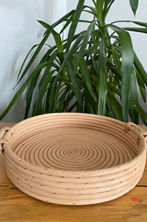 %100 El Işciliği Modern Iskandinav Bohem Bambu Kulplu Hasır Tepsi 30cm