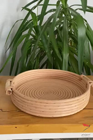 %100 El Işciliği Modern Iskandinav Bohem Bambu Kulplu Hasır Tepsi 30cm