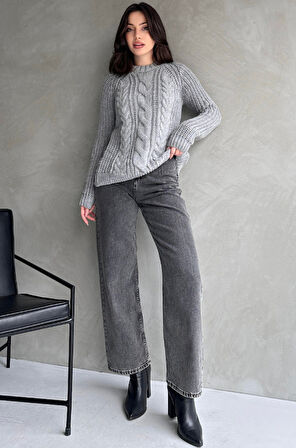 Bisiklet Yaka Örgü Desenli Triko Kazak