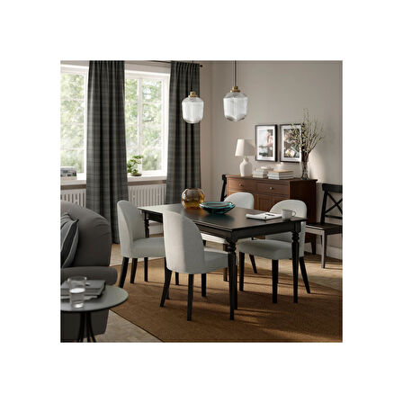 Açılır yemek masası, siyah, 4-6 kişilik, 155/215x87 cm