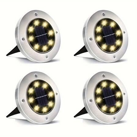Solar Güneş Enerjili 8 Ledli Kazıklı Çim Zemin Bahçe Aydınlatma 3W Gün Işığı Sarı Led 4 Lü Set