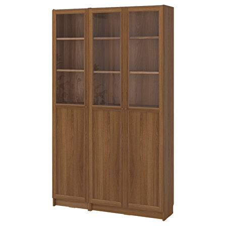 Cam/panel kapaklı kitaplık, kahverengi ceviz görünüm, 120x30x202 cm