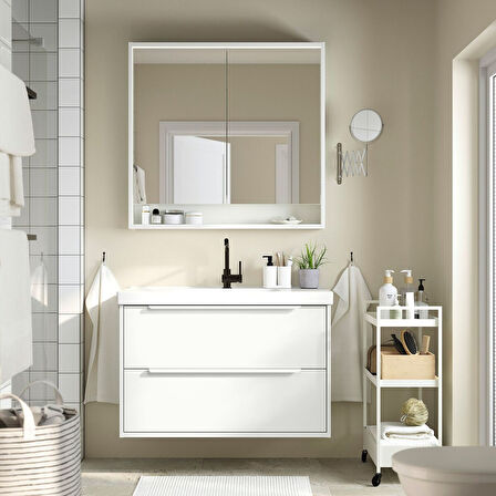 Lavabo dolabı, beyaz, 100x48x63 cm, 2 çekmeceli