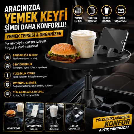 Araba için yemek tepsisi yemek masası bardaklığa takılan organizer tüm araçlar ile uyumlu