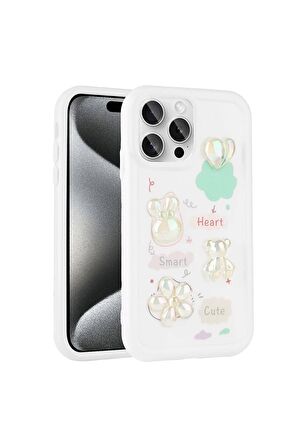 Apple iPhone 15 Pro Uyumlu Kılıf Renkli Kabartma Figürlü Parlak Telefon Kılıfı Kapak