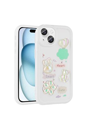 Apple iPhone 15 Plus Uyumlu Kılıf Renkli Kabartma Figürlü Parlak Telefon Kılıfı Kapak