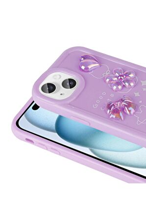 Apple iPhone 15 Uyumlu Kılıf Renkli Kabartma Figürlü Parlak Telefon Kılıfı Kapak