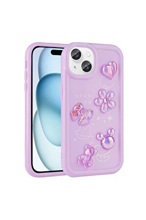Apple iPhone 14 Plus Uyumlu Kılıf Renkli Kabartma Figürlü Parlak Telefon Kılıfı Kapak