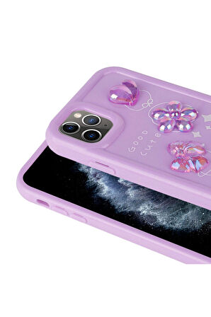 Apple iPhone 11 Pro Max Uyumlu Kılıf Renkli Kabartma Figürlü Parlak Telefon Kılıfı Kapak