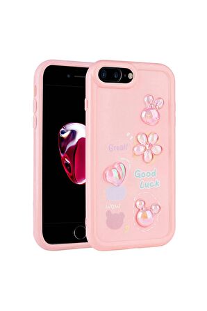 Apple iPhone 7 Plus Uyumlu Kılıf Renkli Kabartma Figürlü Parlak Telefon Kılıfı Kapak