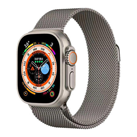 Apple Watch Ultra/Ultra2 49mm Uyumlu Kordon Metal Örgü İşlemeli Mıknatıslı Kordon