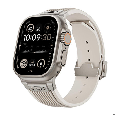 Apple Watch 4/5/6/SE (1.Nesil)/SE 44mm Uyumlu Kordon Spor Görünümlü Silikon Kordon