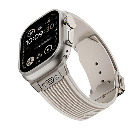 Apple Watch 4/5/6/SE (1.Nesil)/SE 44mm Uyumlu Kordon Spor Görünümlü Silikon Kordon