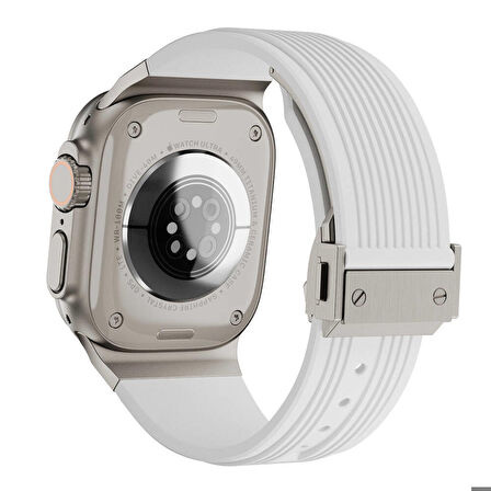 Apple Watch 4/5/6/SE (1.Nesil)/SE 44mm Uyumlu Kordon Spor Görünümlü Silikon Kordon